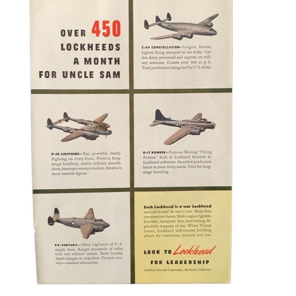 Vintage 1945 Lockheed Over 450 A Month for Uncle Sam Ad Advertisement - Picture 4 of 4